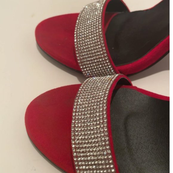 Luxe Red Suede High Heels with Dazzling Rhinestone Accents - Picture 5 of 8